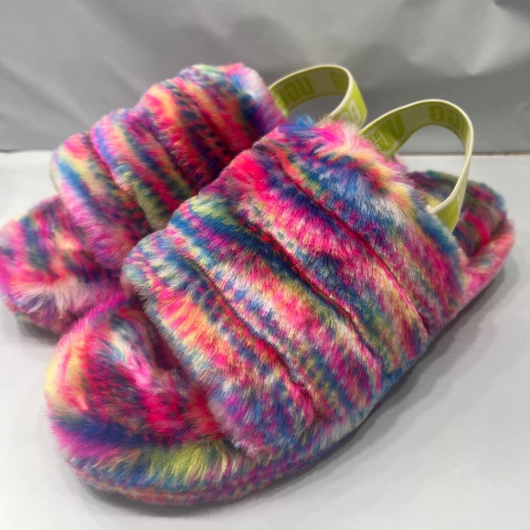 NEW UGG Fluff Yeah Pixelate YOUTH KIDS Multicolor PIXELATE NIB SLIPPER - Picture 4 of 7